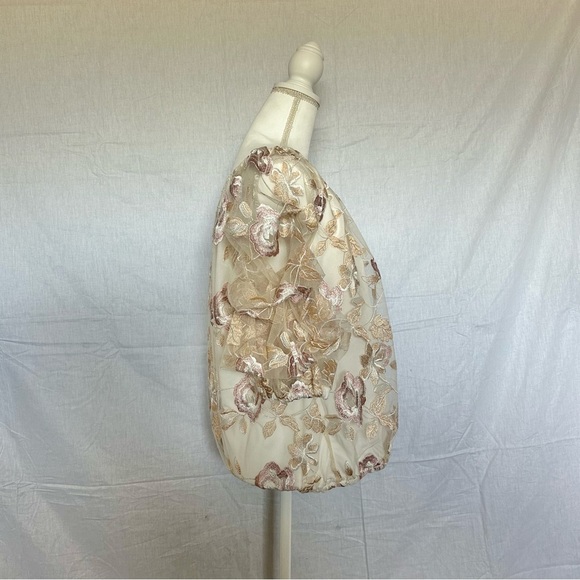 Preluda Floral Embroidered Tulle Top Blouse Off Shoulder Party Elegant XL - Picture 5 of 6